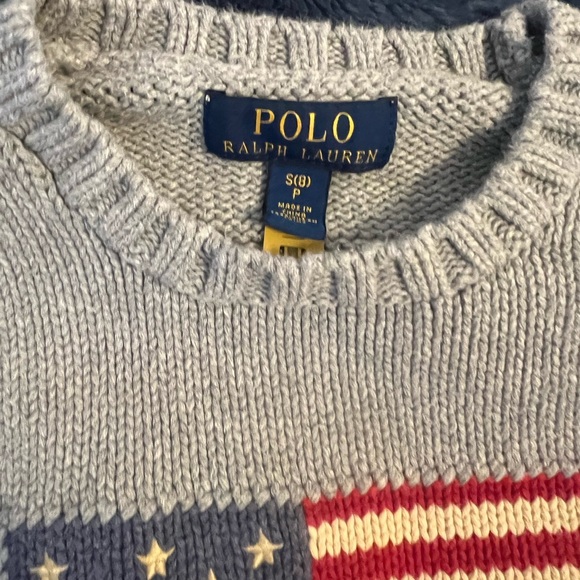 Polo Ralph Lauren Sweater Boys Kids 8 American Flag Gray - Picture 4 of 12